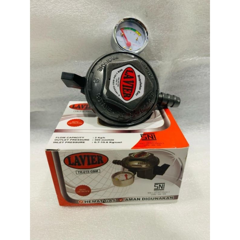 Regulator Meter Gas plus Selang Gas LPG Komplit LAVIER  Ber SNI tekanan rendah.