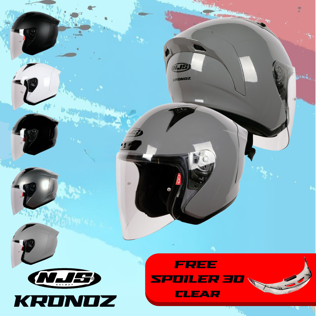 Helm NJS Kronoz Solid Half Face Motorcycle Helmet Free Spoiler Clear