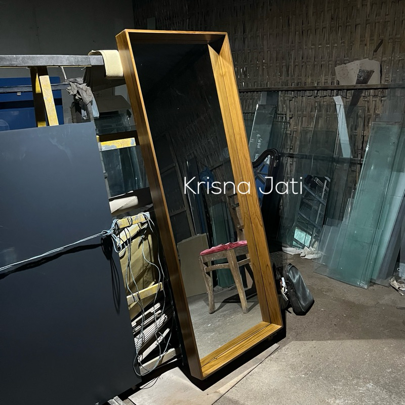 standing mirror cermin figura minimalis kayu jati 160x60cm