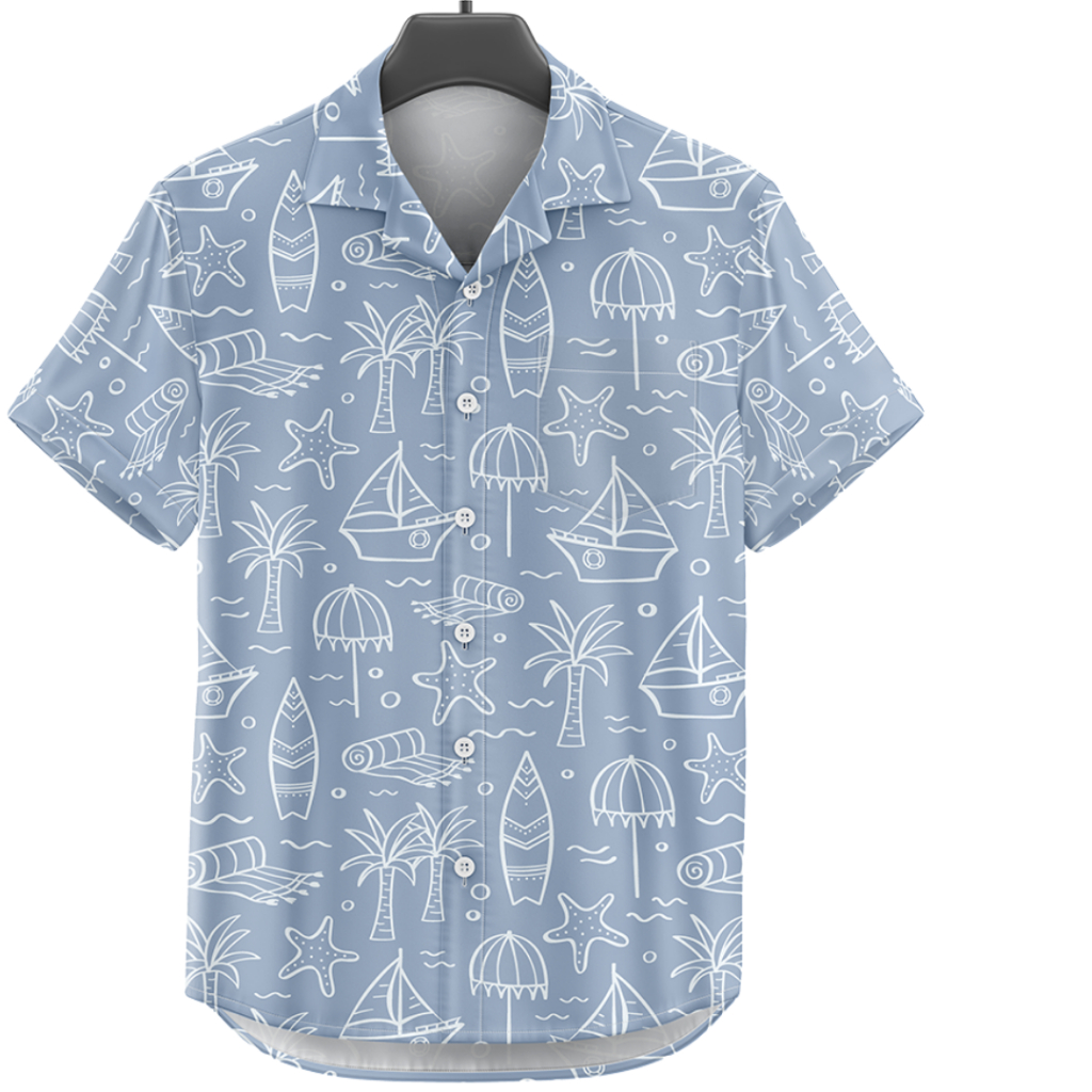 GOKS Baju Kemeja Pria Wanita Motif Pantai Hawai Dowear Lengan Pendek Premium CORAK PANTAI BIRU 373