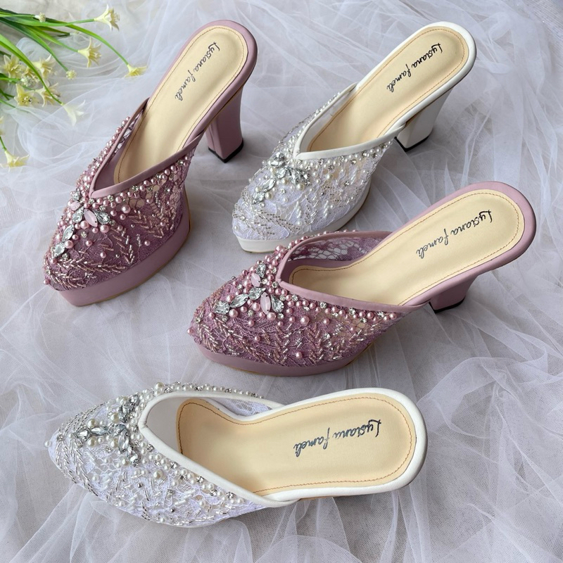 𝙃𝒂𝙜𝒊𝙣 𝙛𝒖𝙡𝒍 𝒑𝙖𝒚𝙚𝒕 I lusiana fameli sepatu Heels payet wedding shoes  sandal pesta wanita 30 warna hak