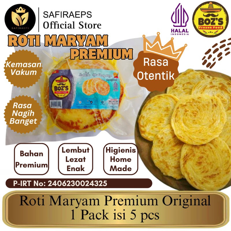 

Roti Maryam Original Premium Boz’s Frozen Food Kemasan Vakum 1 pack isi 5pcs Halal - Roti Cane Premium - Roti Canai Premium - Roti Maryam Premium Frozen - Cocok untuk Camilan