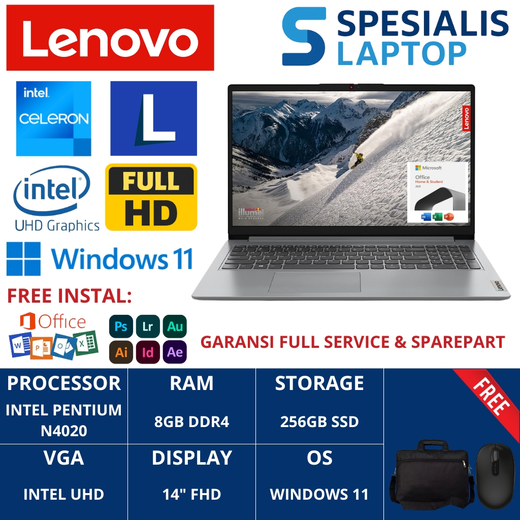 Laptop Baru Lenovo Ideapad Slim 1i 14 N4020 RAM 8GB 256GB SSD Windows 11 Terbaru