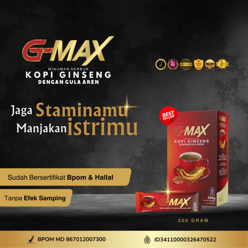 

Kopi G Max Kopi Stamina Gingseng Pilihan Dengan Gula Aren Tahan Lama Original Halal & Bpom
