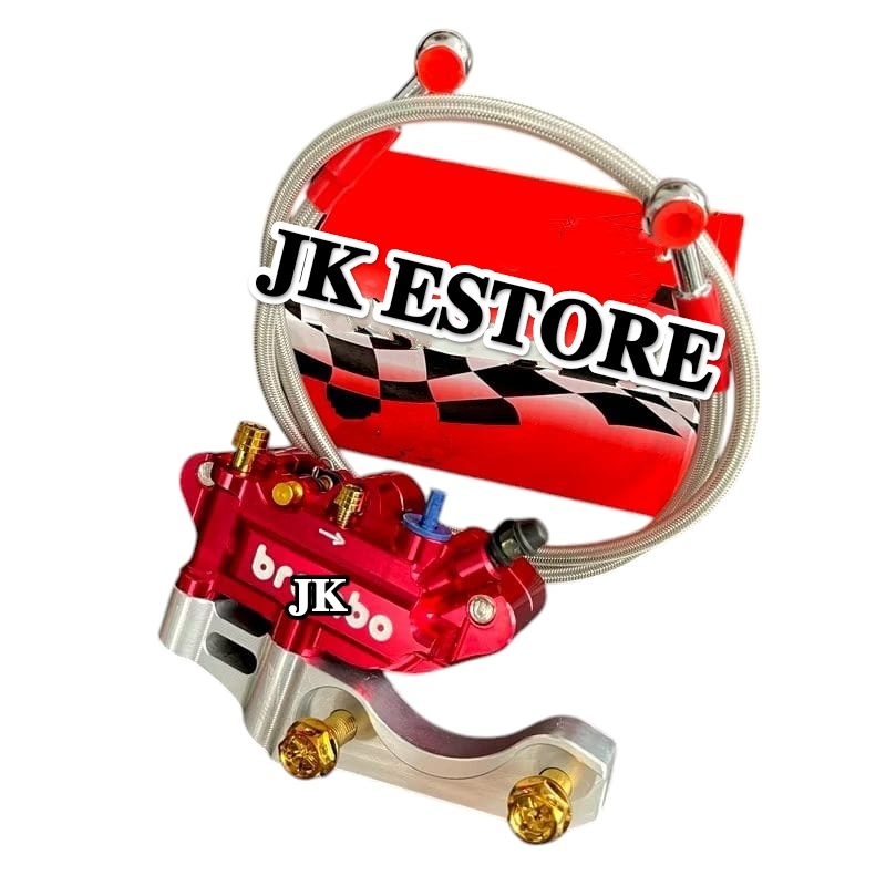 Paket Kaliper Monoblok Nissin 4 Piston + Selang Hell Serat PSI + Banjo Bengkok + Baut Kaliper 4Pcs +