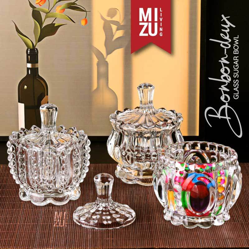 MIZU BONBON-DEUX Glass Sugar Bowl Glass Jar Sugar Jar Toples Kaca Kecil Toples Cemilan Kaca Tempat G