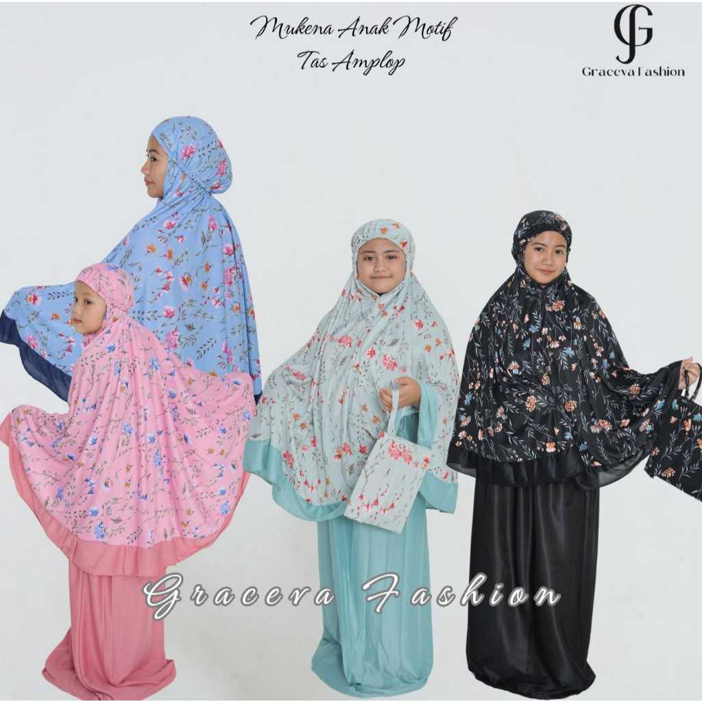Mukena Anak Motif Bunga Tas Amplop | Mukena Anak Perempuan 8-15 Tahun