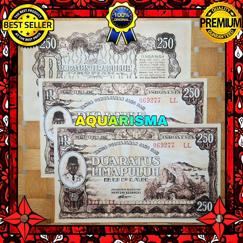 KOLEKSI NUMISMATIK - SOUVENIR REPRO UANG KUNO 250 RUPIAH INDONESIA SOEKARNO III 1947