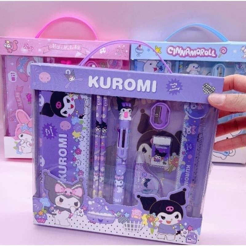

NIARI Tempat pensil set sanrio kuromi my melody cinnamoroll lucu pulpen set 6 warna rautan serutan penghapus penggaris tipe x hadiah anak perempuan