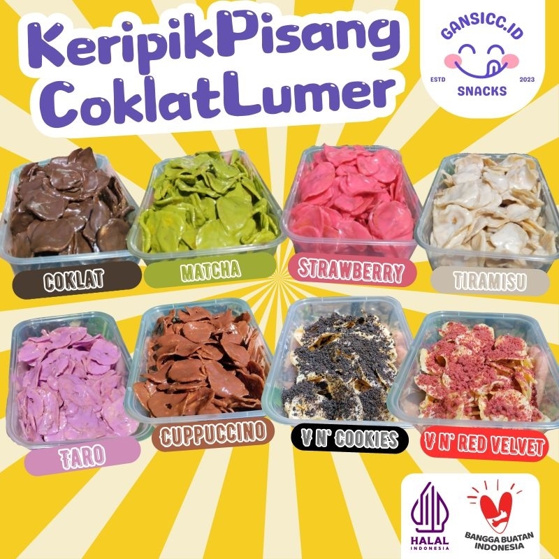 

Keripik Pisang Coklat Lumer - Rasa Coklat Matcha Strawberry Tiramisu Cuppuccino Taro Vanilla