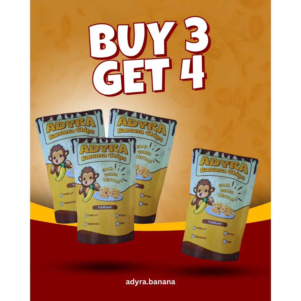 

BUY 3 GET 4 KERIPIK PISANG ADYRA BANANA COKELAT TIRAMISU GREENTEA KERIPIK PISANG PREMIUM KERIPIK PISANG COKELAT KERIPIK PISANG COKELAT LUMER KERIPIK PISANG MANIS KERIPIK PISANG LUMER