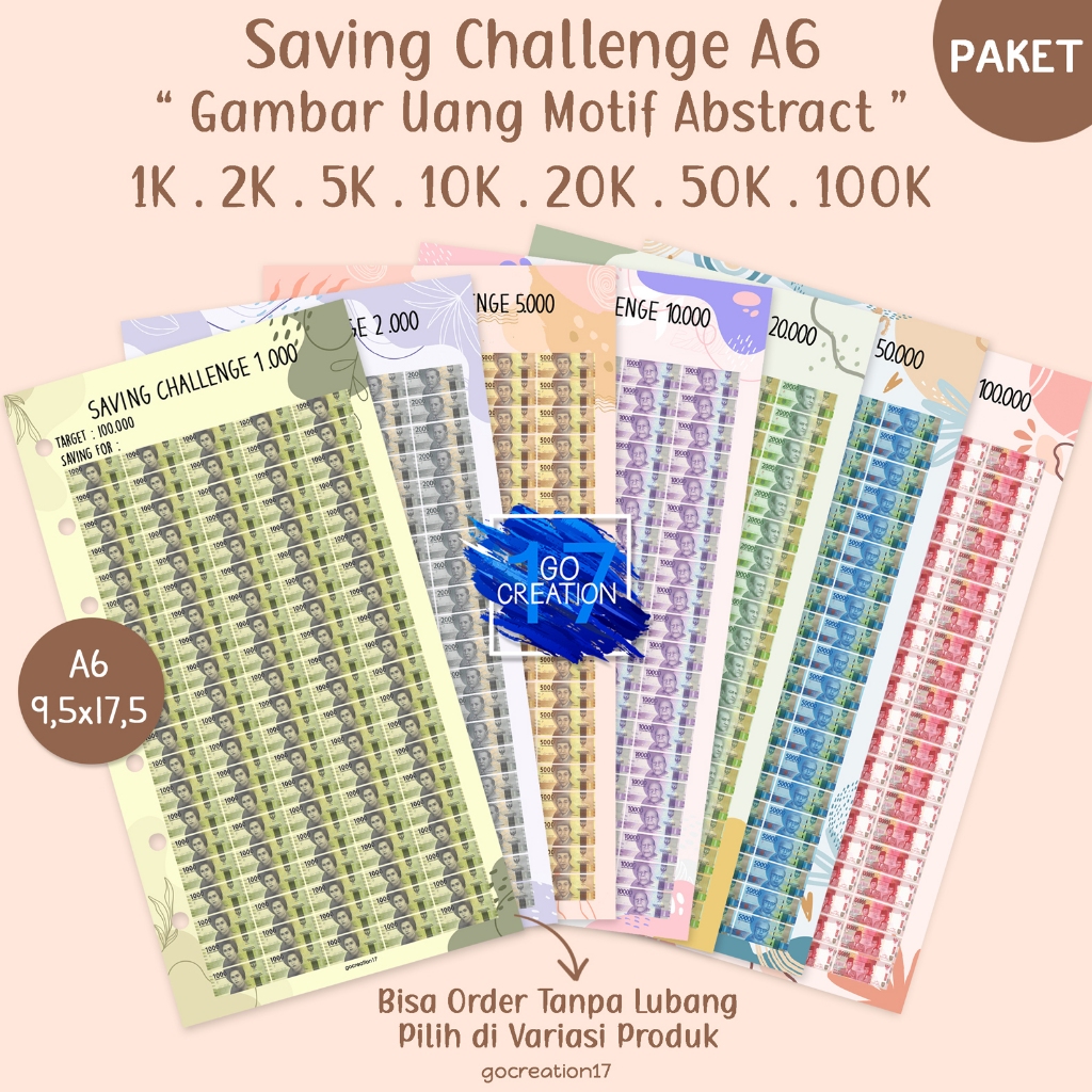 

Buku Planner Kertas Binder Nabung Saving Challenge Gambar Uang Motif Abstact A6