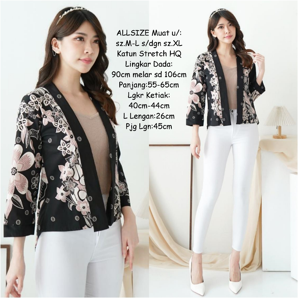 Cardigan Batik Outer Muslimah Pink Luaran Tradisional Modern Katun Lengan 7/8 Fit M L to XL