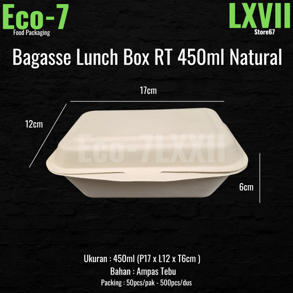 Lunch Box Bagasse 450ml Clamshell Natural - Bagasse Box, Food Box