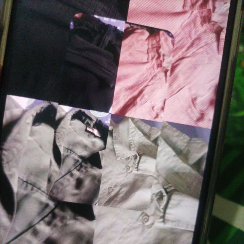 4 set baju kutungan salur kemeja tangan balon hijau kemeja satin hijau exce hitam