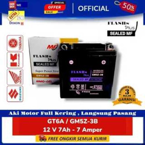 Aki Full Kering MF Motor Baterai GT6A / GM5Z-3B 12V 7Ah Mio Sporty Vega RR ZR R Smile GS
