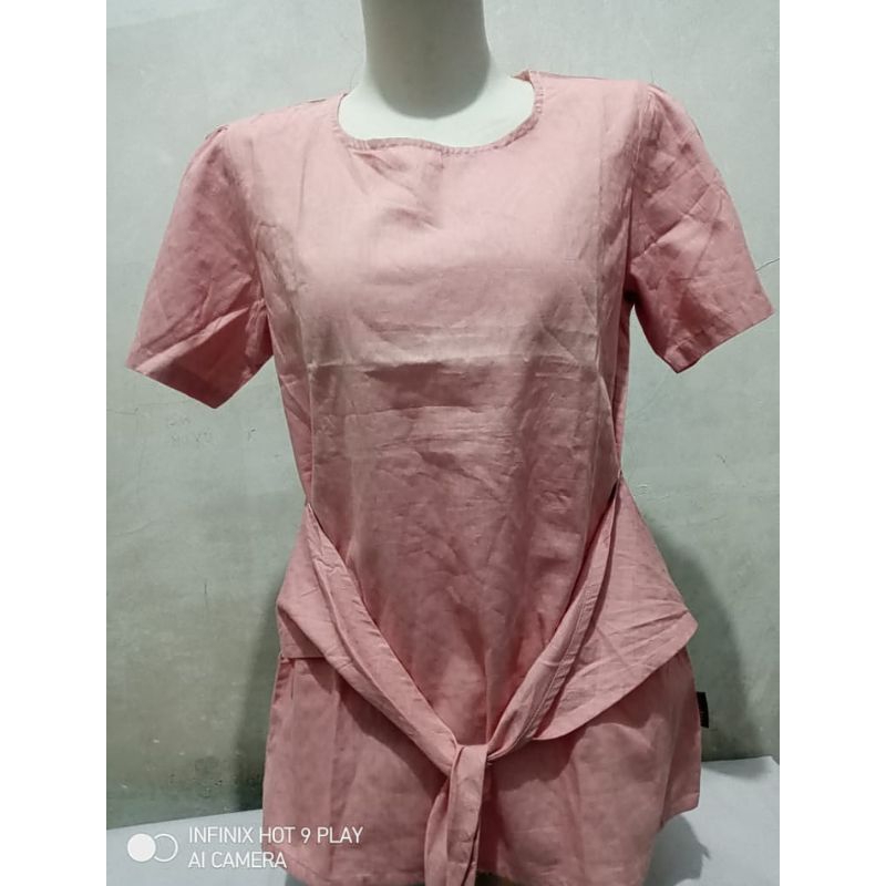Murah Kemeja Blouse Baju Wanita MPD Emba Pink Lengan Pendek Size S