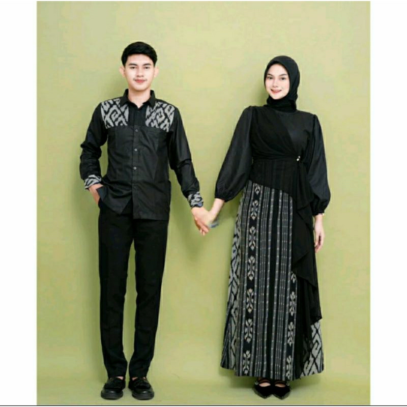 couple tenun dress karina hitam dress tenun kemeja tenun gamis