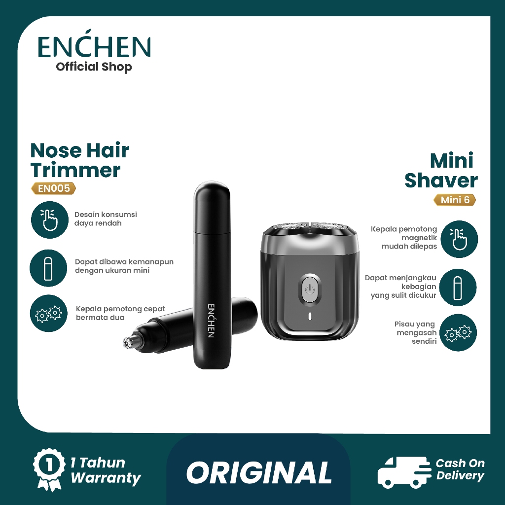 [Penawaran Kombo] ENCHEN Mini 6 & EN005 Mini Shaver Alat Cukur Jenggot Nose Ear Trimmer