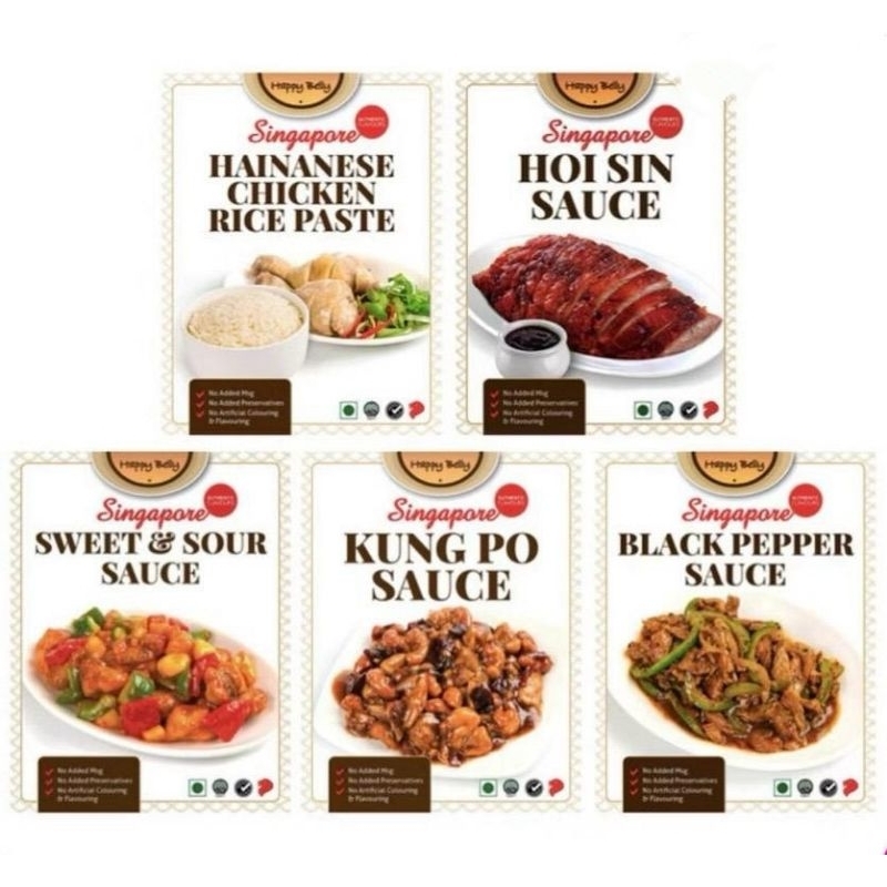 

Happy Belly Bak kut Teh Kung po Sauce Black Pepper Sauce Black Pepper Sauce Singapore /Bumbu Happy Belly Singapore Hainanese Chicken Rice Paste
