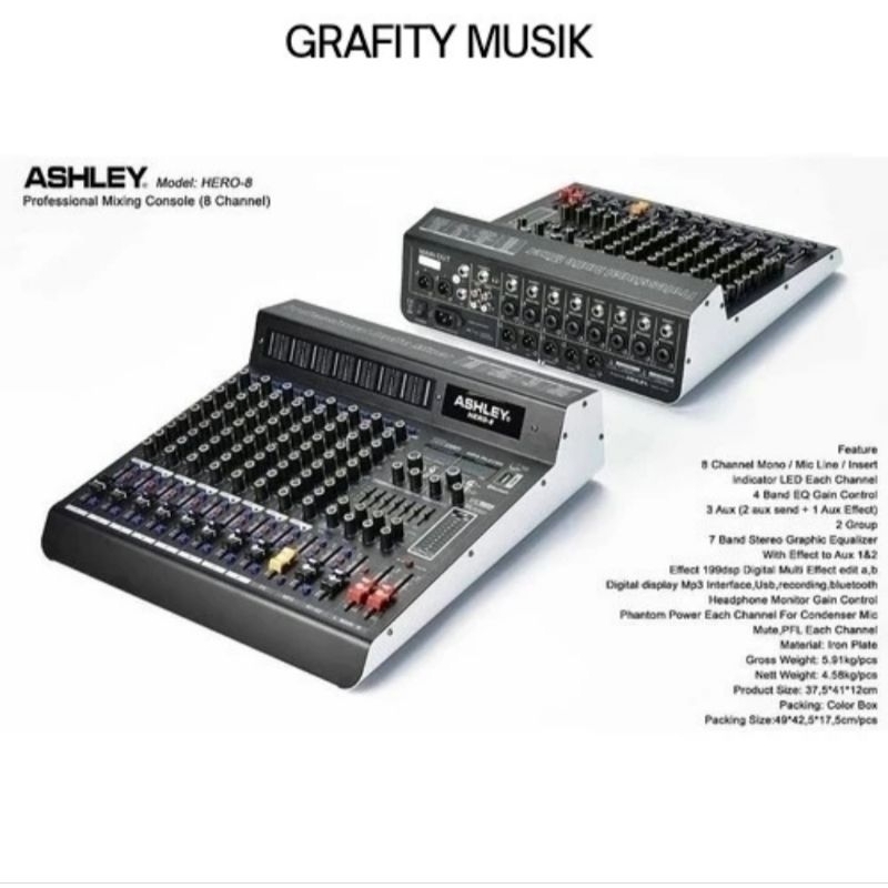 Mixer Ashley  Audio Ashley Hero 8 Mixer Ashley 8 Channel Original
