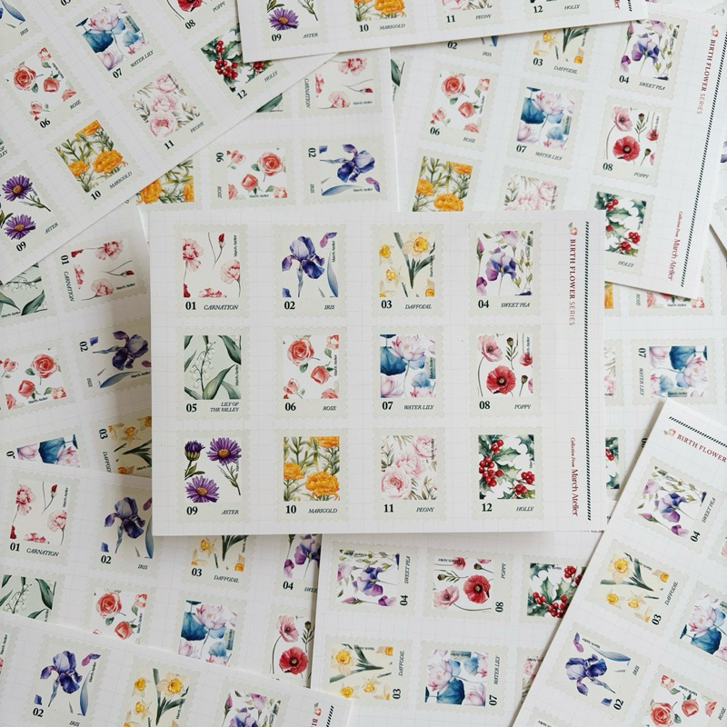

Sticker Bunga Postage stamp / Birth month flower sticker / Sticker Postage stamp / Vinyl Sticker Kiss Cut