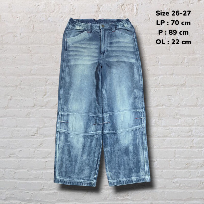 Size 27 Celana Panjang Longpants Jeans Y2k Alibaba Blue Washed Fading Loose Fit Original Second Prel
