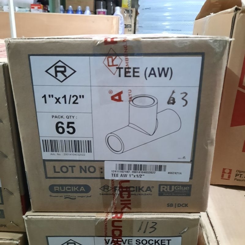 [1 DUS ISI 65 PCS] Tee AW 1 x ½" Rucika / Tee 1 x 1/2 inch AW Grosir / Tee 1" x ½" AW PVC Tebal