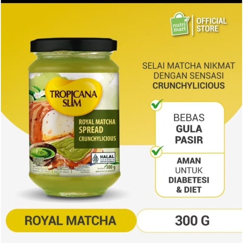 

Tropicana Slim Royal Matcha Spread 300g Selai Teh Hijau Bebas Gula Pasir