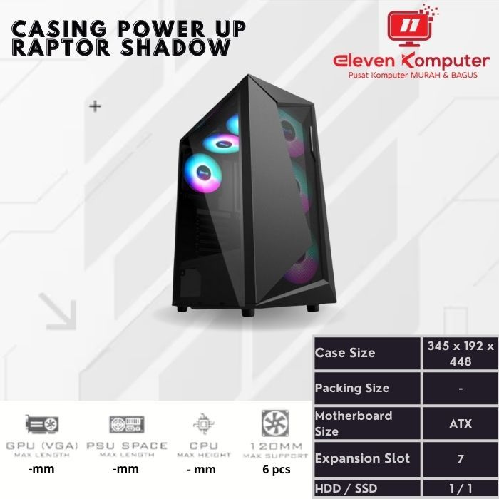 Casing PC Gaming / Gaming Case RAPTOR SHADOW - Tempered Glass INCLUDE 3 Fan