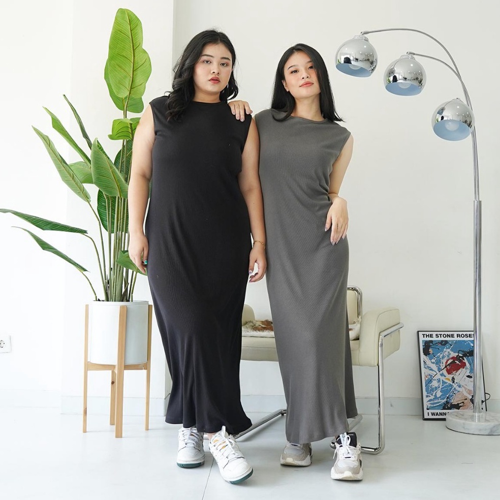 Best Seller Inner Dress Gamis Rajut Knit Tanpa Lengan Jumbo Busui Bumil Bodycon Kutung Polos Premium