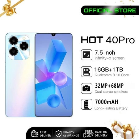 【Bisa COD】HP Baru INFINIX HOT 40PRO Smartphone Handphone 7.5inci RAM 16GB+ROM 512GB Cuci Gudang Gara