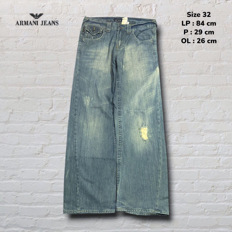 Size 32 Celana Panjang Longpants Jeans Armani Jeans Vtg y2k Blue Washed Fading Baggy fit Original Se