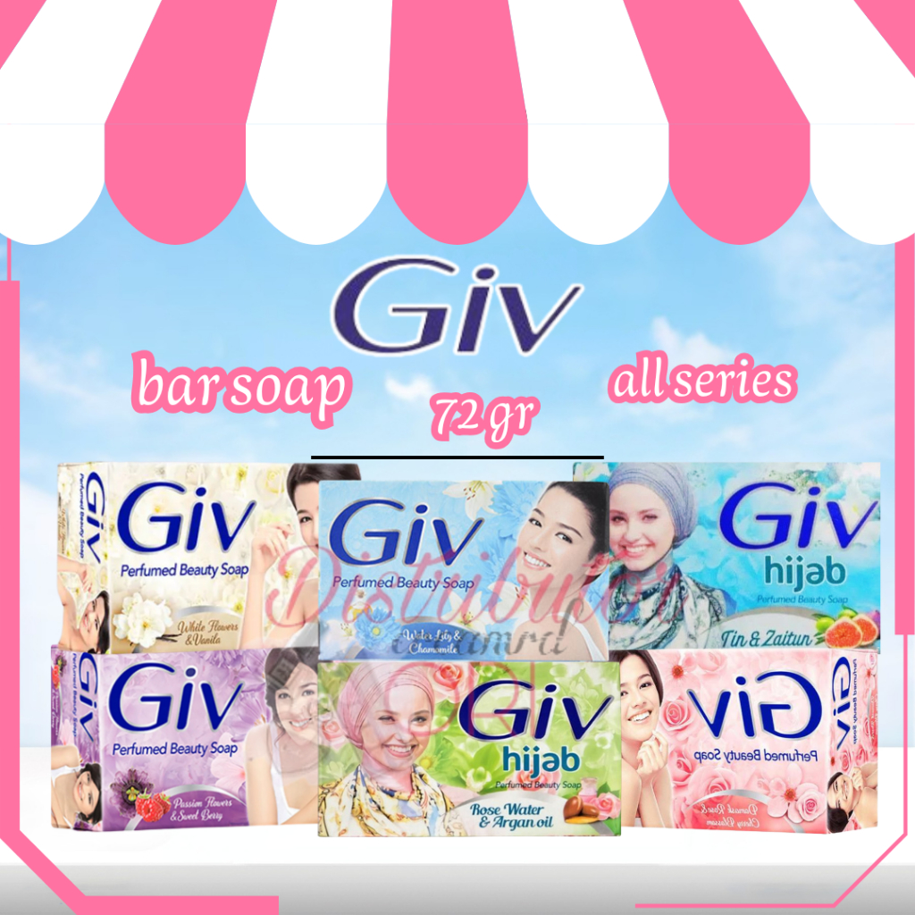Sabun Mandi Giv sabun batang 72 gram | Hijab Tin & Zaitun | Hijab Rose & Argan | Damask Rose | Water