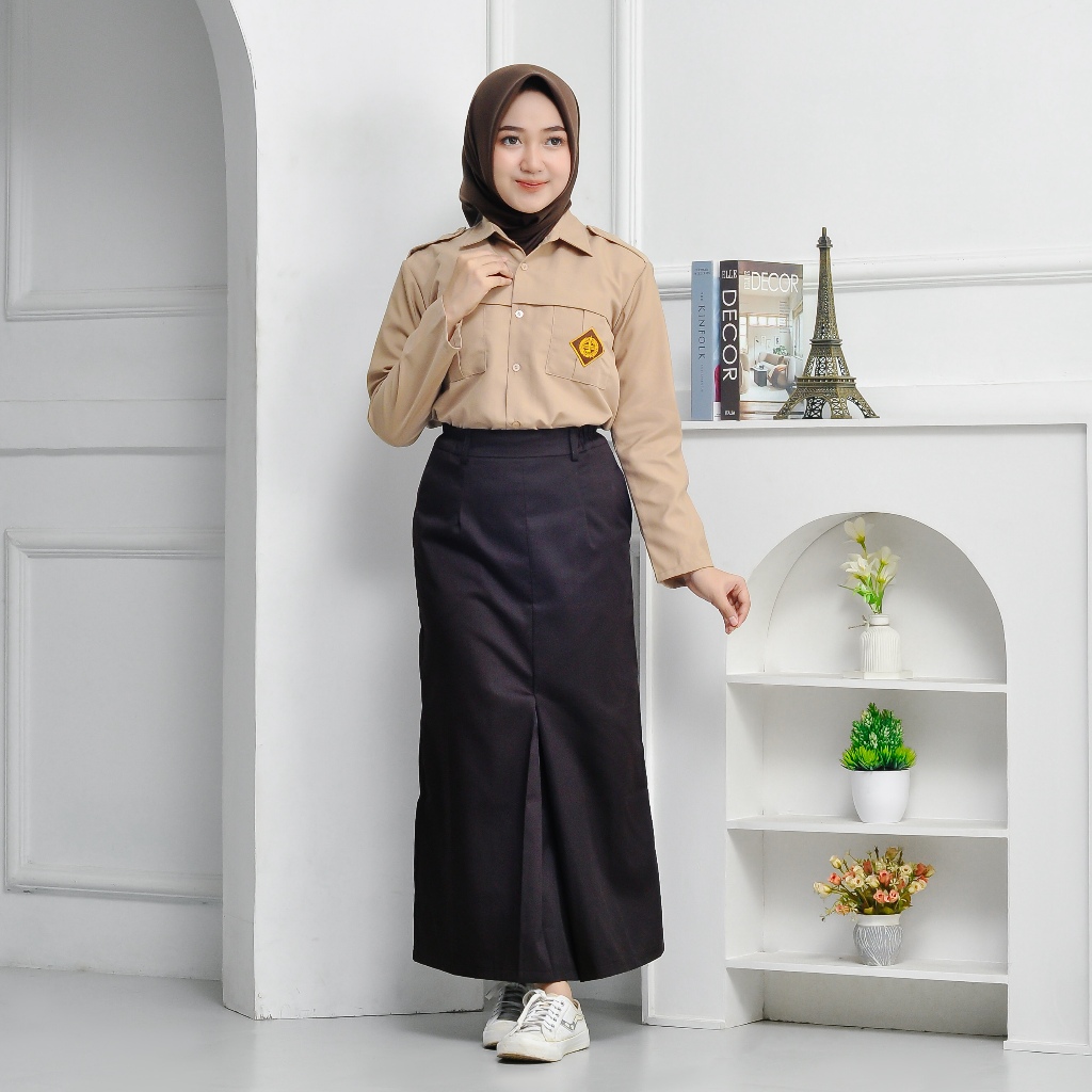 ARFALO - Setelan seragam smp baju pramuka lengan panjang perempuan penggalang dan rok span pramuka