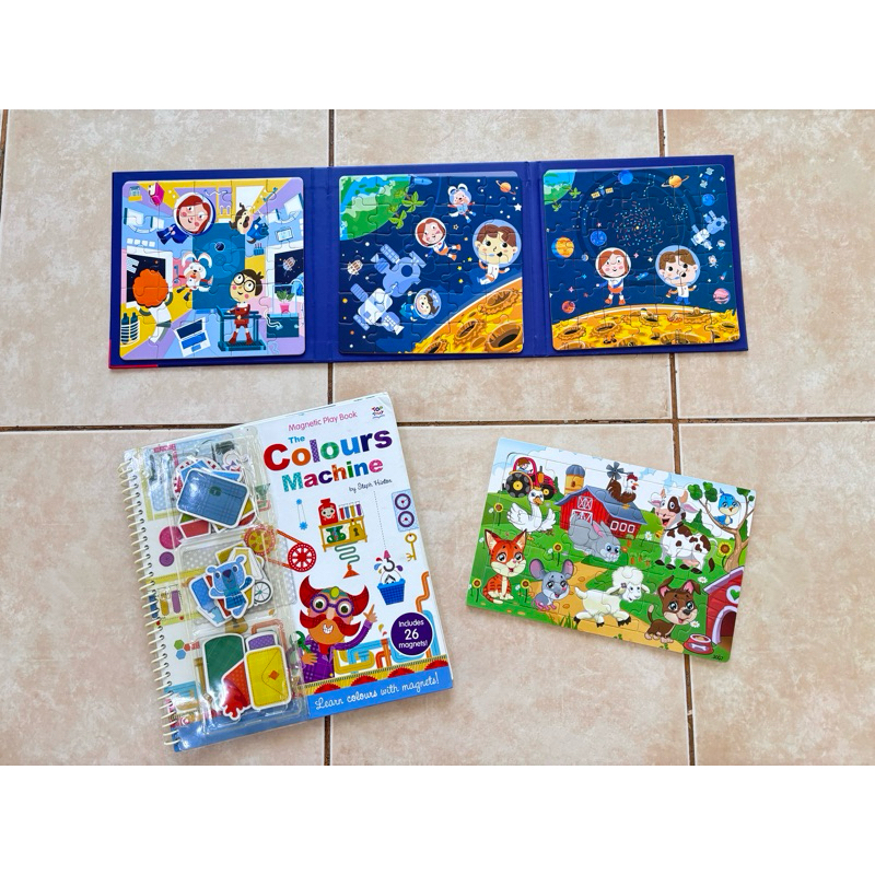 magnet book, puzzle book, dan puzzle kayu preloved