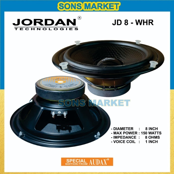 SPEAKER JORDAN AUDAX 8in 8 inch WOOFER JD 8 WHR 150 WATT ORIGINAL