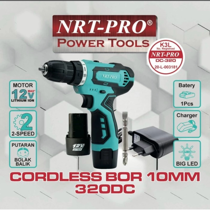 MESIN BOR CORDLESS NRT PRO DC 320 12V / CORDLESS DRILL NRT PRO DC320