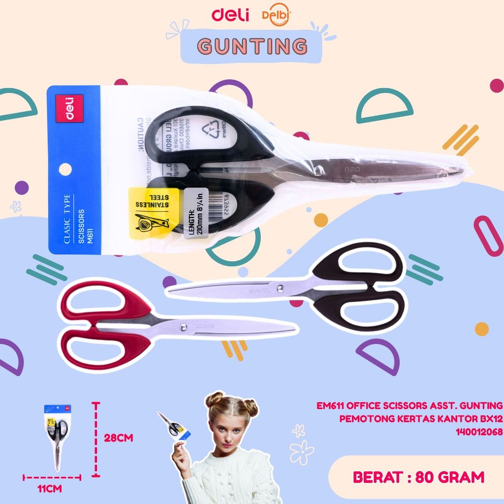 

EM611 OFFICE SCISSORS ASST. GUNTING PEMOTONG KERTAS KANTOR