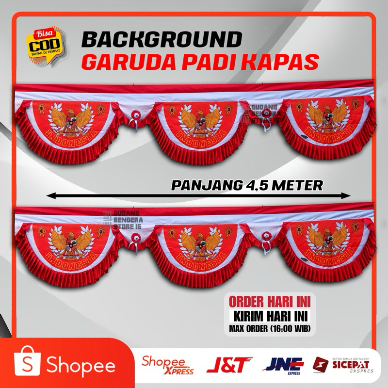 BENDERA BACKGROUND GARUDA REMPEL PADAT PADI KAPAS 5 GELOMBANG PANJANG -+ 4,5M