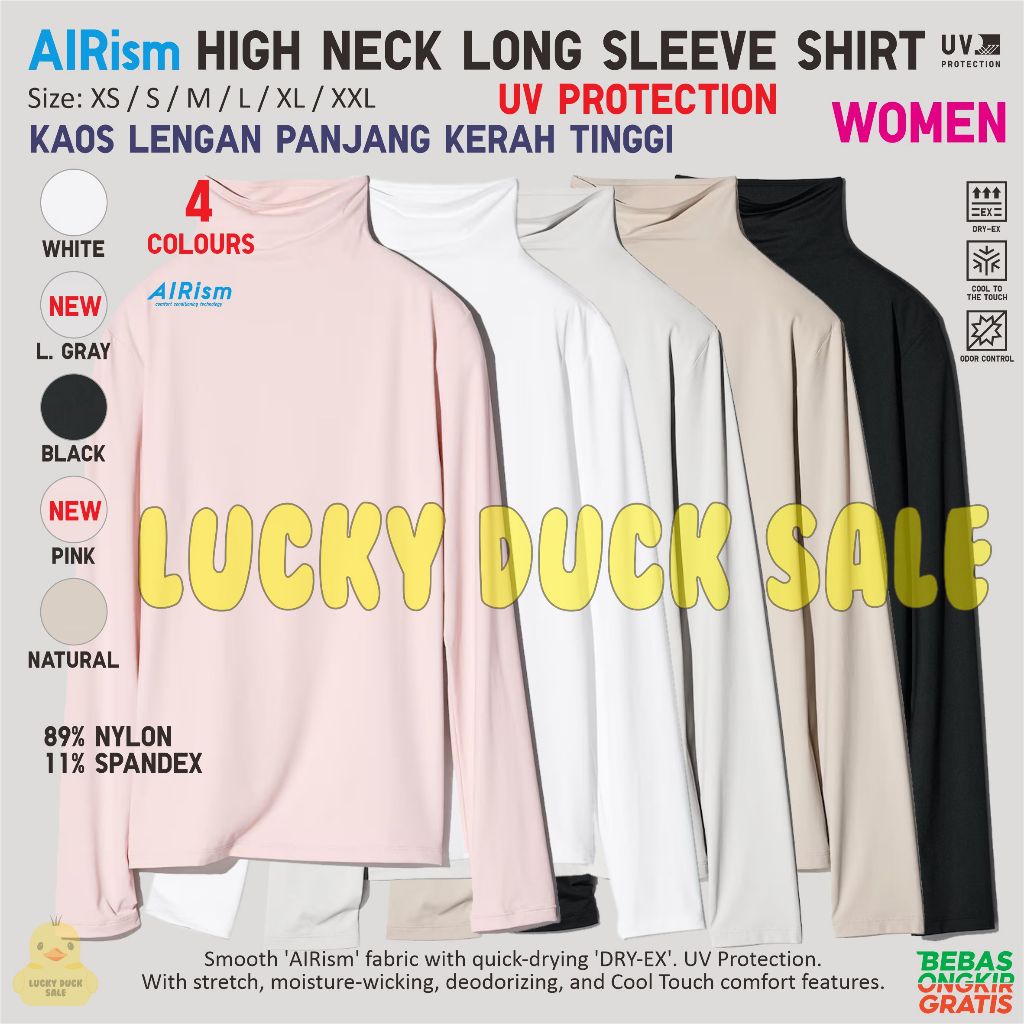 Airism High Neck Long Sleeve Shirt Kaos Dalaman Manset UNIQLO Women Shirt Lengan Panjang