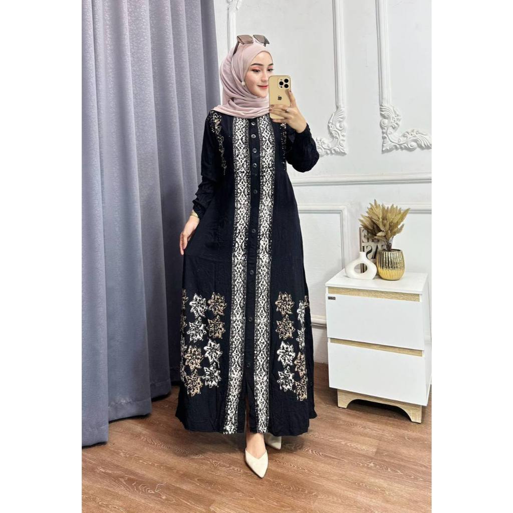 Gamis Rayon Twill Premium Bahan Adem Motif ShofaTerbaru Busui Jumbo Model Kancing
