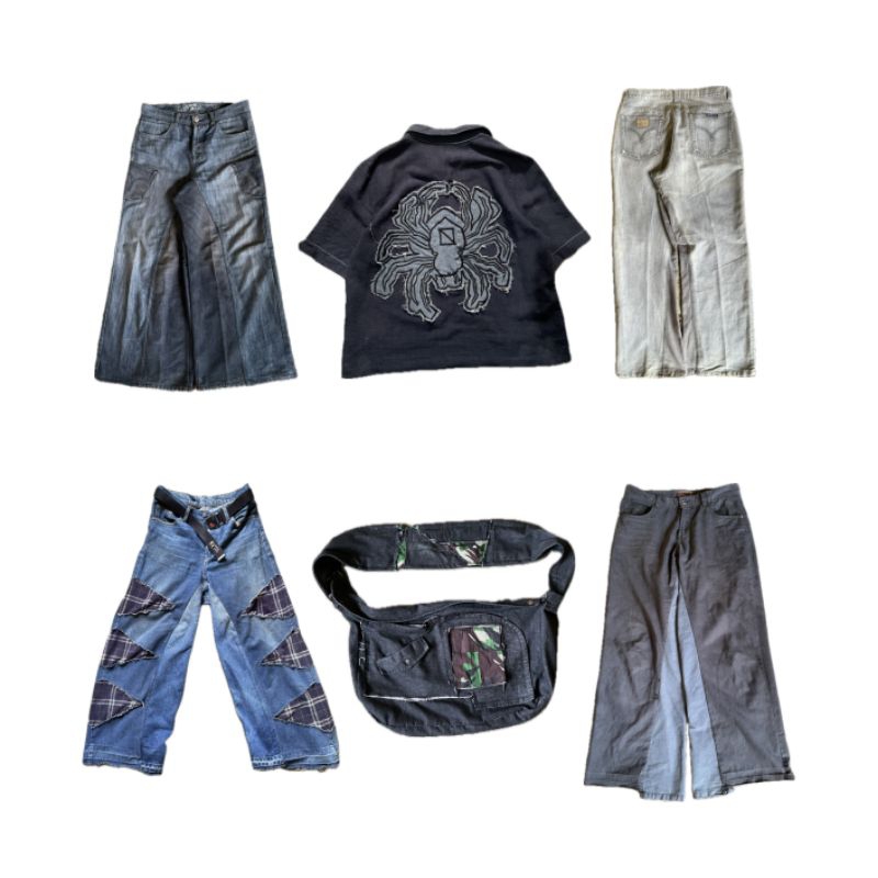 Bundle item Baggy jeans y2k bag and cropped shirt
