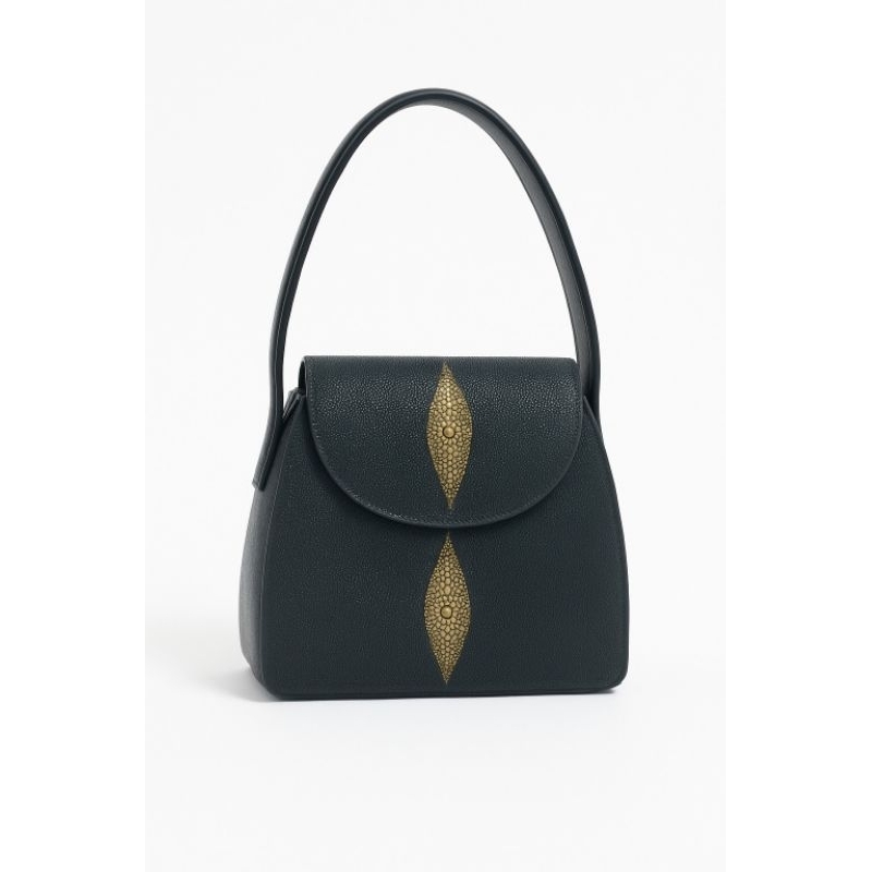 Tas Tangan Wanita Elegan – Top Handle Kulit Pari Asli (Hitam)