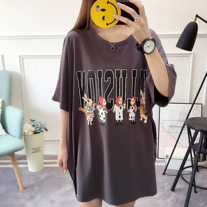 34627 summer fashion illusion oversized t-shirt dress / kaos wanita longgar casual wanita