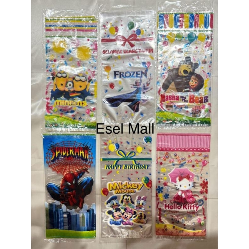 Plastik PP Ulang Tahun (ultah) karakter uk 17 x 36 isi ± 27 lbr   uk 24 x 37 isi ± 14 lbr