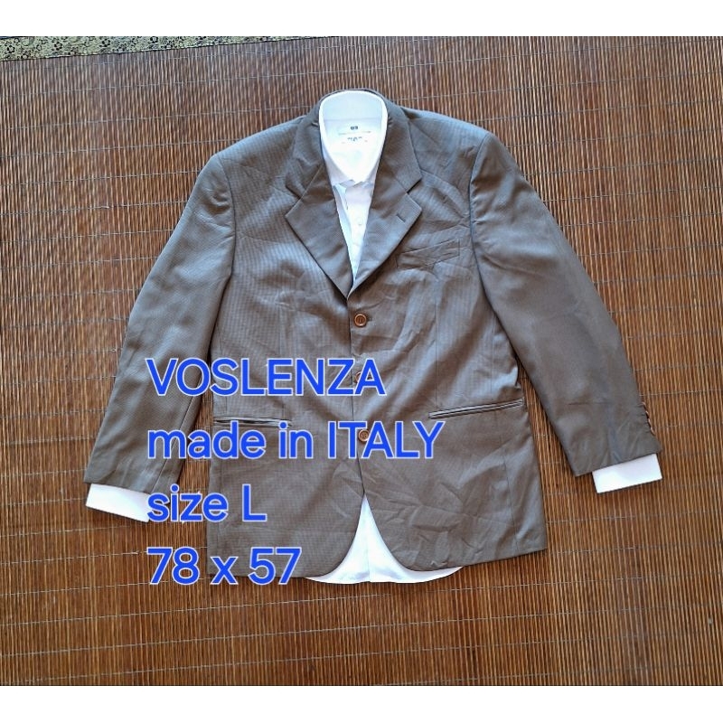 Jas Blazer Pria VOSLENZA made in ITALY Coklat Mewah Formal 3 Kancing