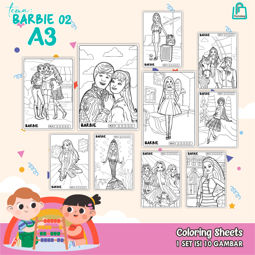 

KERTAS MEWARNAI ANAK – 10 LEMBAR UKURAN A3 – COLORING SHEETS BARBIE 02 EDUKATIF UNTUK PAUD/TK