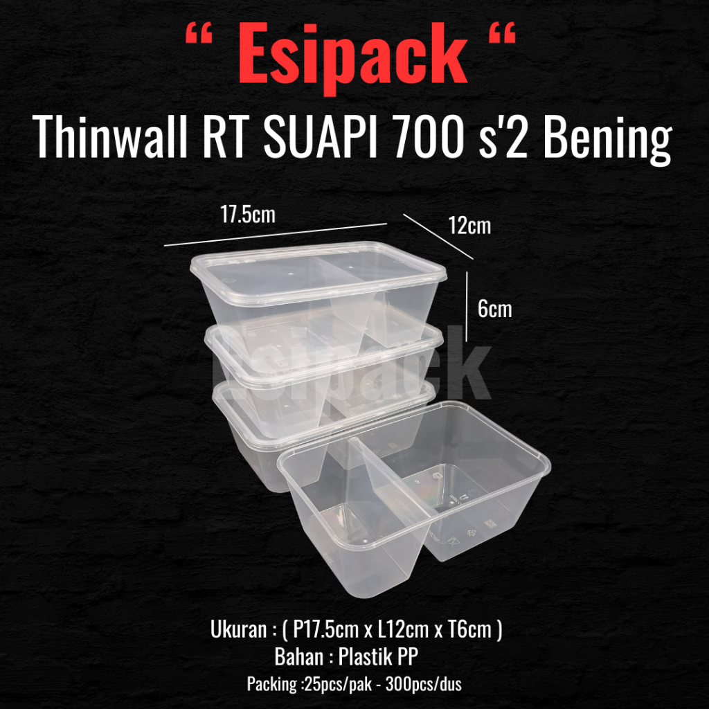 Thinwall Suapi RT Sekat 2 Kotak Plastik Bening Container Storage Lunch Box (25pcs)
