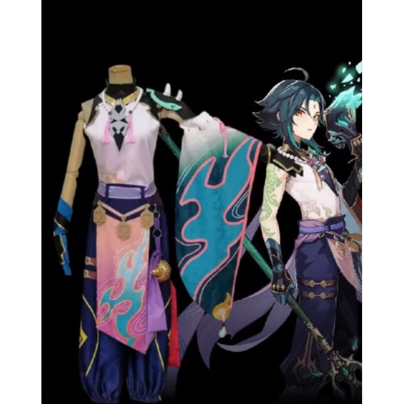 wts costume fullset xiao genshin size S freebrand, wig new cap sisir